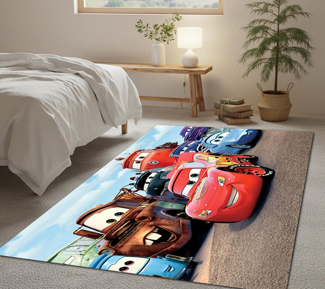 Car Rug Dvd Race Car Rug, Animated Vehicles Mat,red Racing Carpet,friendly Cars Rug ...