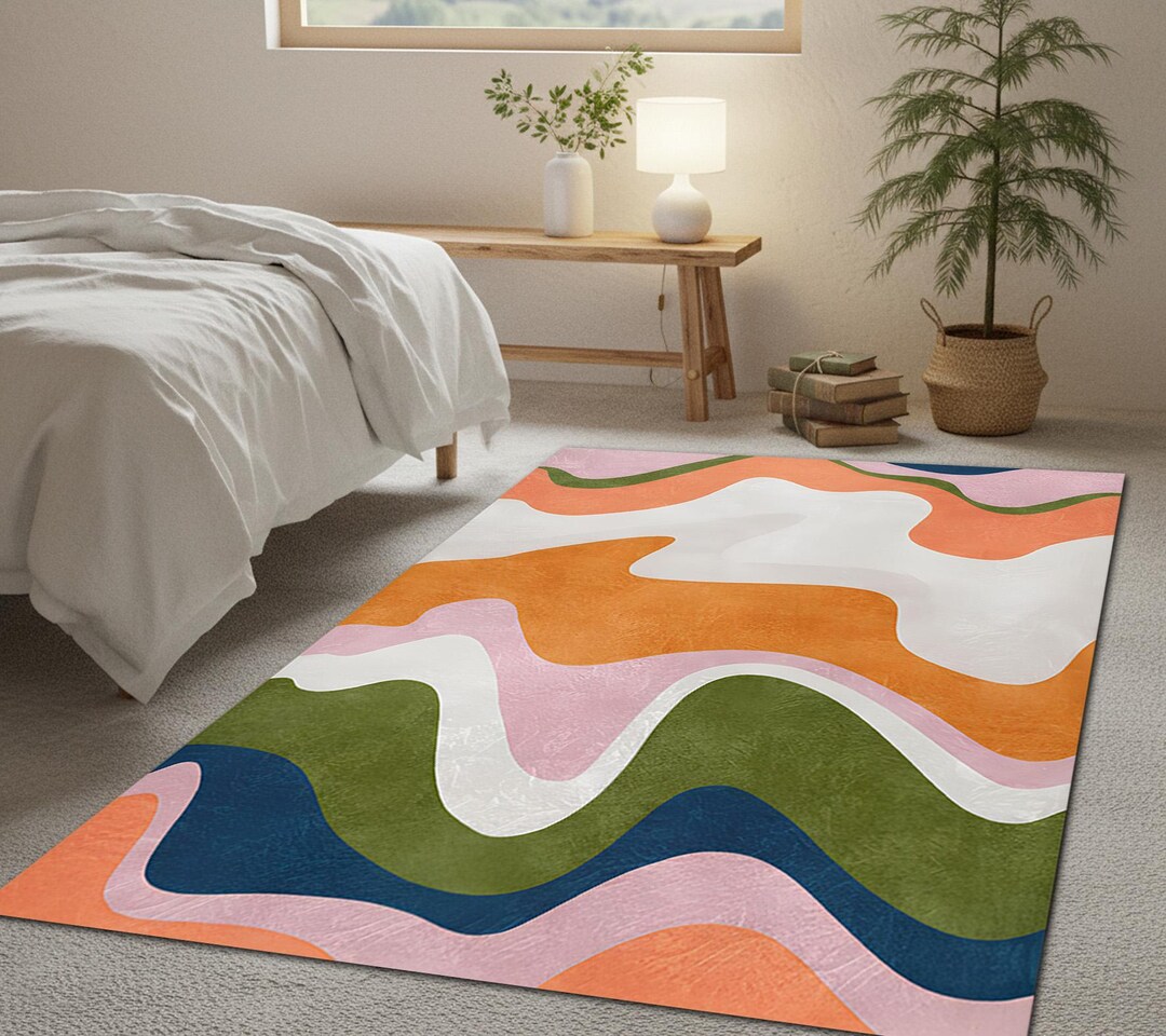 Abstract Pastel Curves Area Rug, Colorful Organic Wave Floor Mat ...