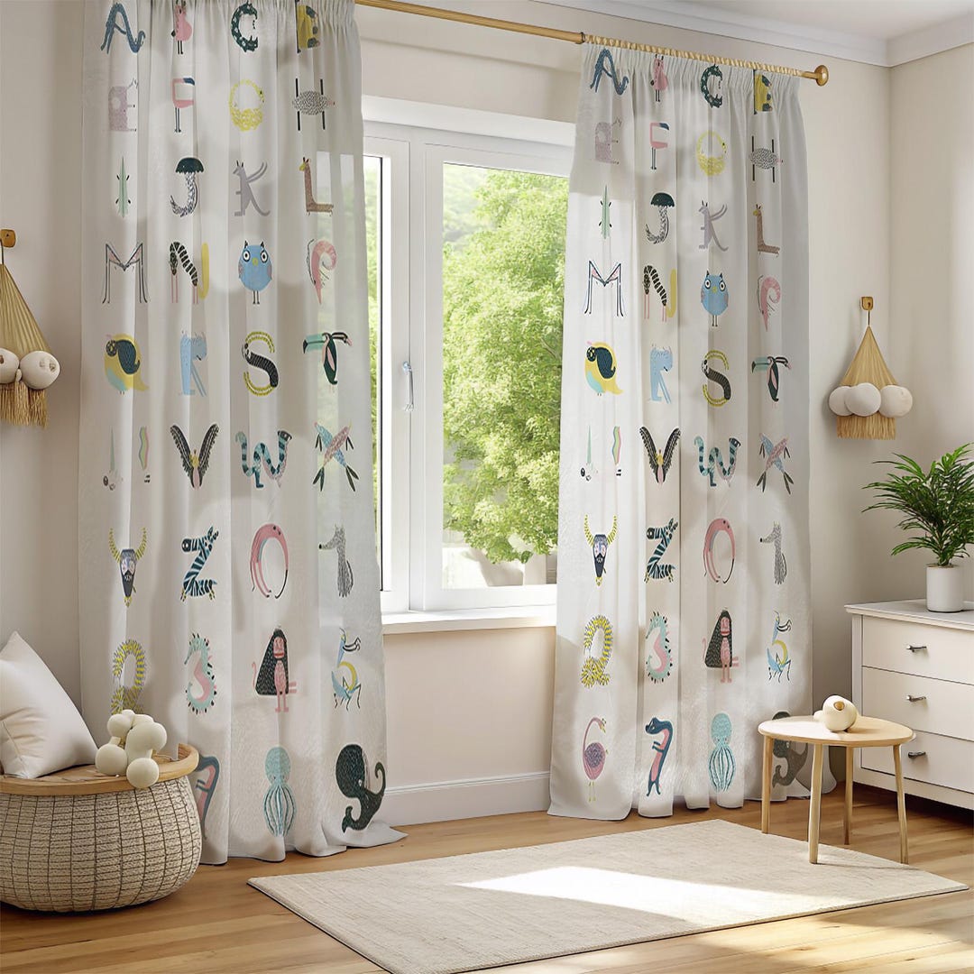 Interactive Animal Alphabet Window Curtains, Educational ABC Baby Room ...