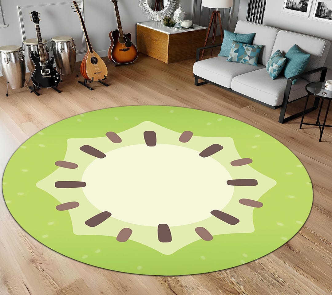 Slice Rugs Fresh Kiwi Slice Round Area Rug, Green Fruit Pattern Floor Mat ...