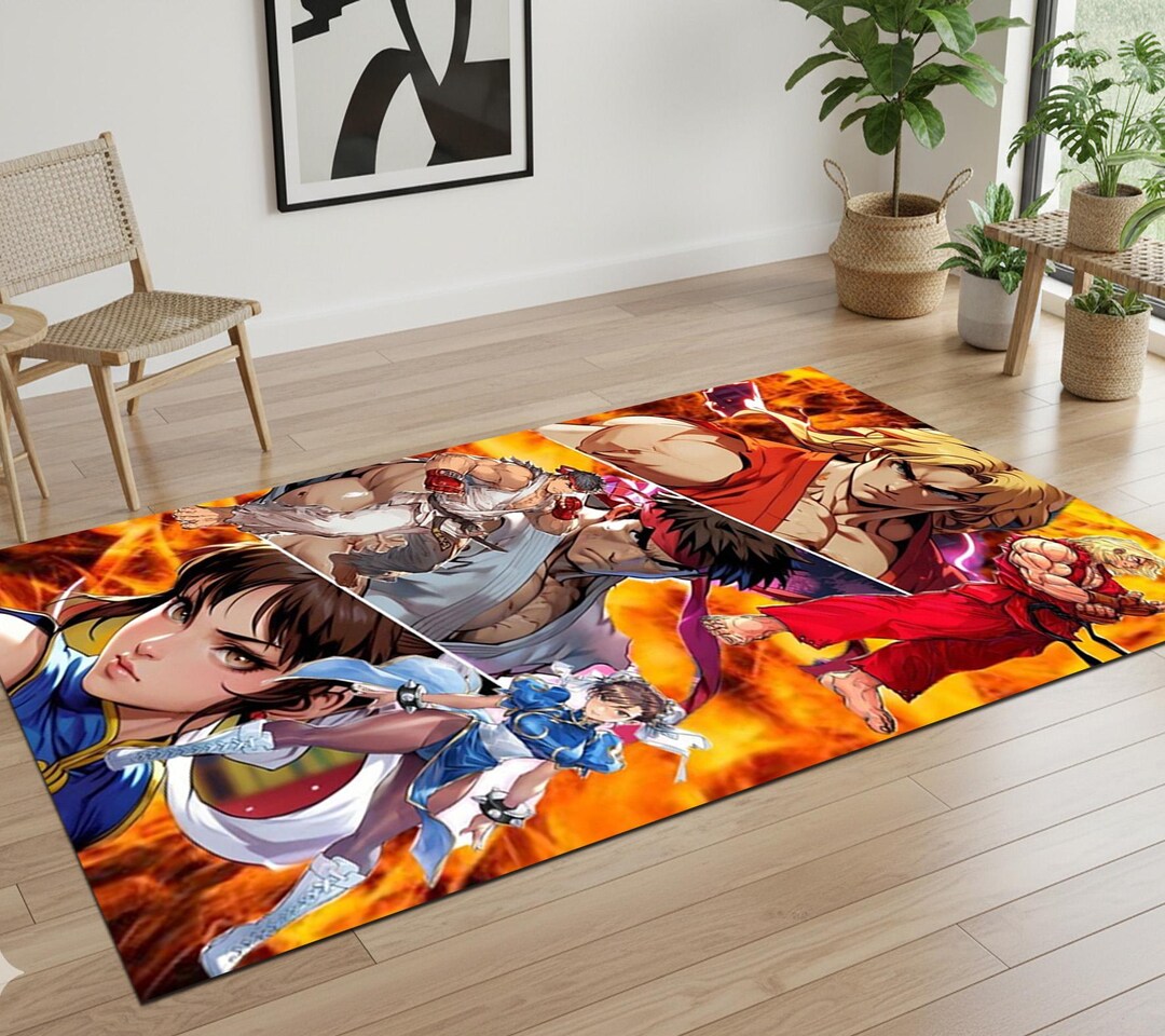 Action Figure Rug Retro Fighting Champions Area Rug, Classic Arcade Style Fighter Floor ...
