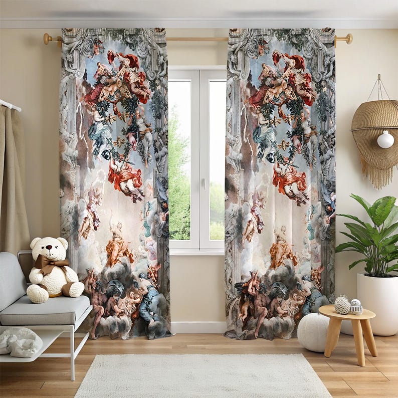 Curtain Renaisance Renaissance Curtain, Ceiling Fresco Drapes,classical Mythology Curtain ...