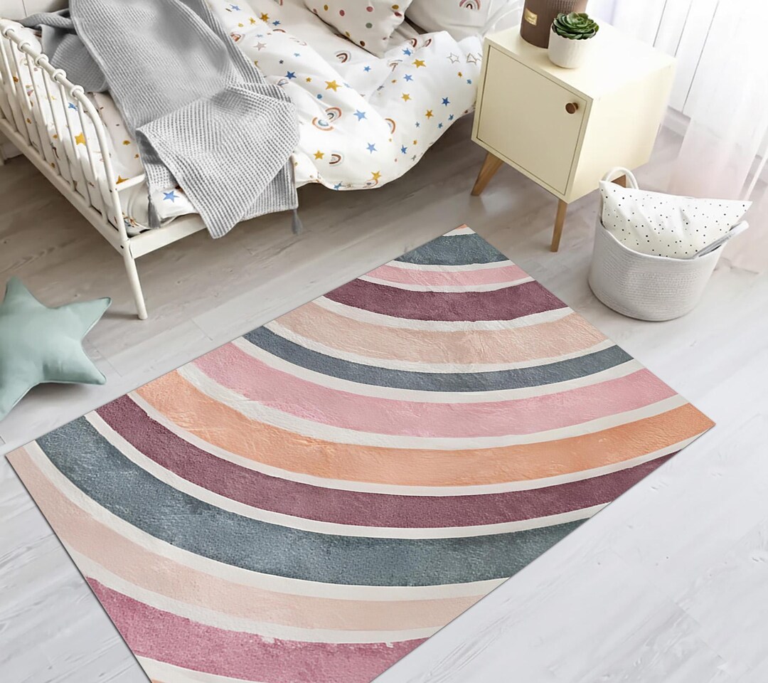 Arched Area Rug, Colorful Rainbow Curve Floor Mat, Modern Geometric ...