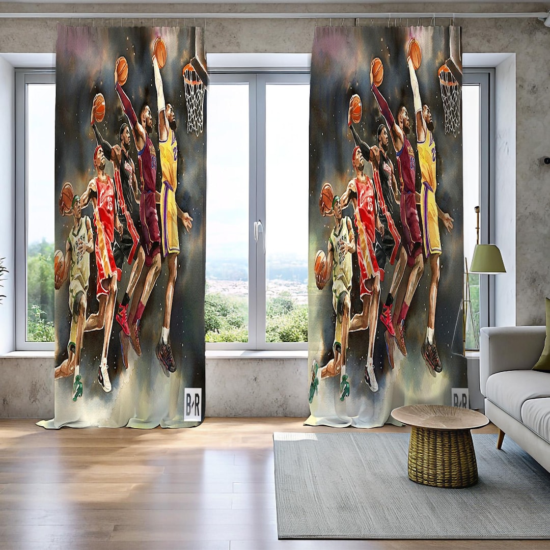 Basketball Legends Slam Dunk Window Curtains, Kids Bedroom Window ...