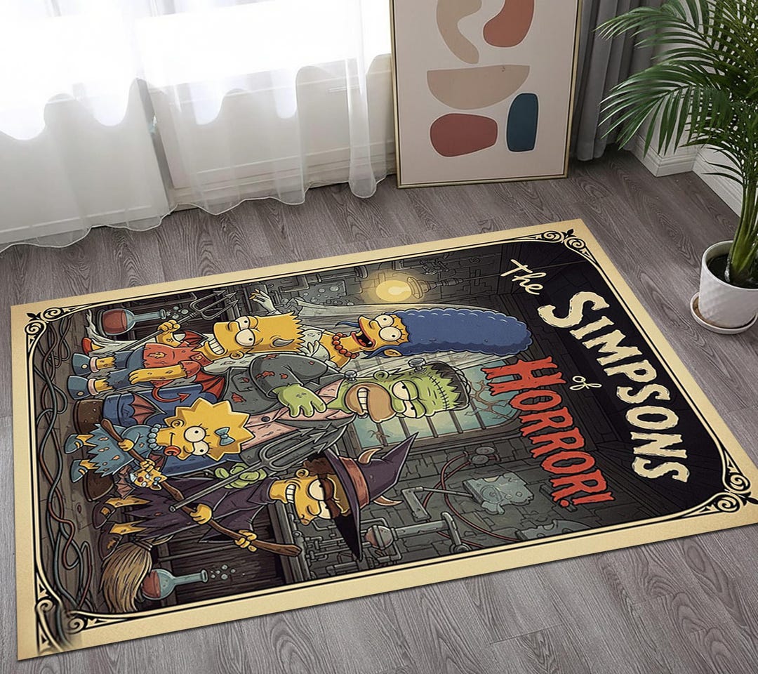 Animated Horror Family Area Rug, Retro Classic Monster Floor Mat ...