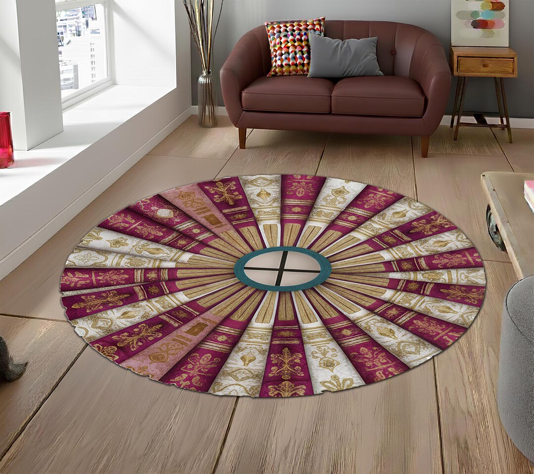 Literary Rug Vintage Book Spines Round Area Rug, Antique Library Floor Mat, Retro ...