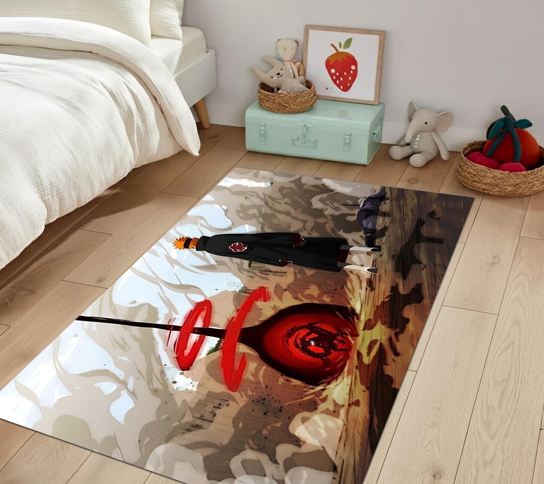 Ninja Area Rug, Anime Style Mat, Japanese Warrior Rug, Red Cloud Carpet ...