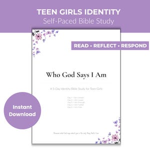 Who God Says I Am | Teen Girl Identity Bible Study | 5-Day Christian Devotional Journal | SOAP Method | Printable PDF Instant Download
