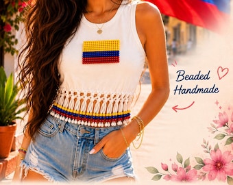 Handmade Flag Beaded Tank Top Soccer Fan Top Colombia Mexico Brazil Argentina Spain Portugal USA and more!