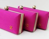 Bridesmaid clutch set embroidered,  personalized solid Cerise clutch set, spring wedding clutches, Bridesmaid Set of 3 Cerise, Minaudieres