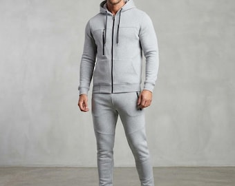 Herren-Trainingsanzug-Set, 2-teilig, bestehend aus Hoodie und Jogginghose, Trainingsanzug mit durchgehendem Reißverschluss, lässige Streetwear, sportliche Loungewear, verschiedene Farben