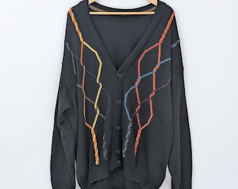 カルロ・コルッチ ヴィンテージ 90年代 カーディガン - ブラック マルチニット - サイズ XL