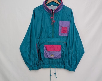 Vintage Waterstop Colourblock Anorak – Teal / Purple / Pink – Size M (1980s–1990s)