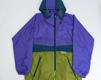 Vintage Colour Block Windbreaker Jacket - Purple/Green - Size L