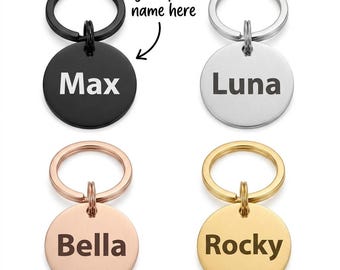 Personalised Round Dog Tag Engraved Pet ID Stainless Steel 30mm 4 Colours