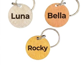 Personalised Round Dog Tag Engraved Pet ID Stainless Steel 25mm 3 Colours