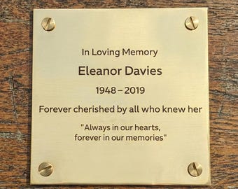 Custom Engraved Solid Brass Memorial Plaque CZ108 – Bench, Tree, Wall – 5 Lines