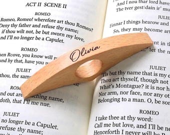 Personalised Wooden Book Page Holder Engraved Name Hands-Free Reading Gift UK