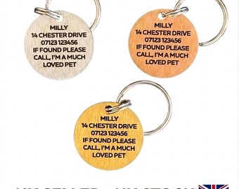 Personalised Dog Tag Engraved Pet ID Tags 25mm Stainless Steel Gold Silver Rose