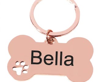 Personalised Bone Dog Tag Engraved Pet ID Stainless Steel 50mm 4 Colours