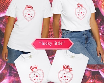 Lucky Playing Cards Big Little Reveal Sorority Matching White T-Shirt︳Red Pink Vegas All In Jackpot Gambling Theme︳Gift for Little