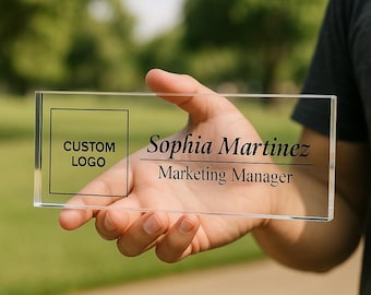 Placa de escritorio con logotipo personalizado / Letrero de oficina de acrílico transparente / Placa de escritorio corporativa personalizada