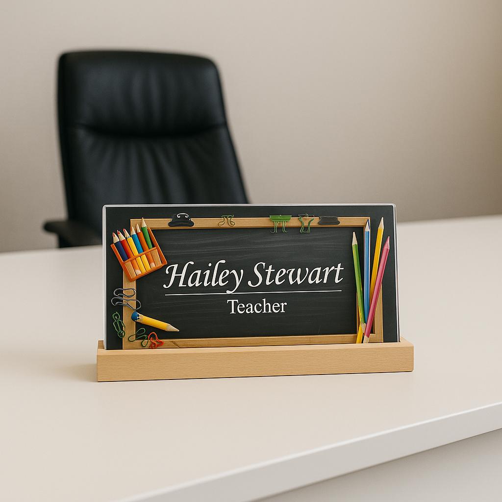 Personalized Teacher Name Plate: Custom Acrylic Desk Sign With Wooden ...