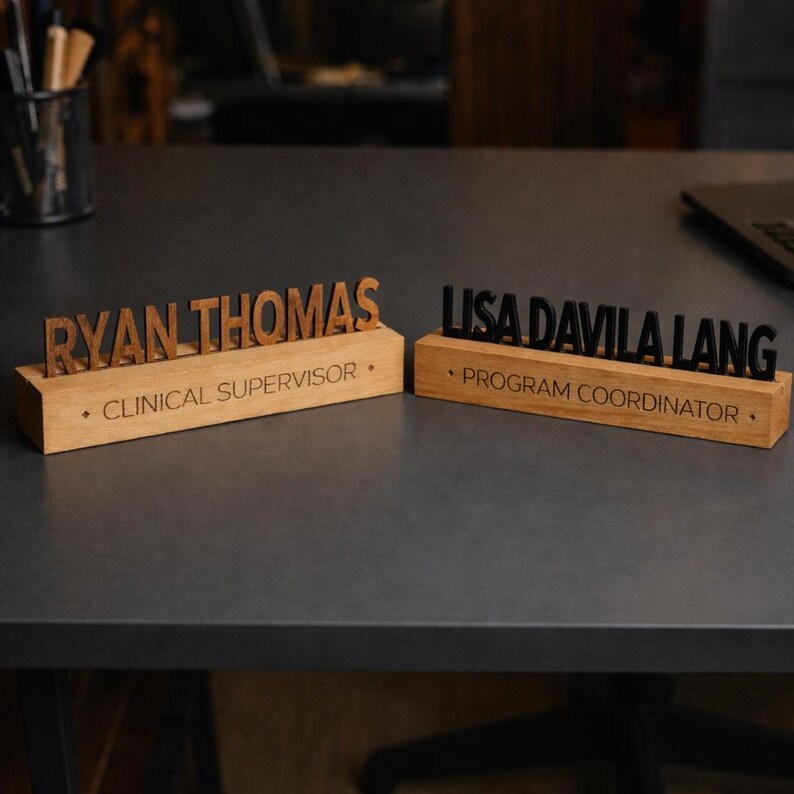 Personalized Walnut Wood Desk Name Plate, Custom Office Decor - Etsy