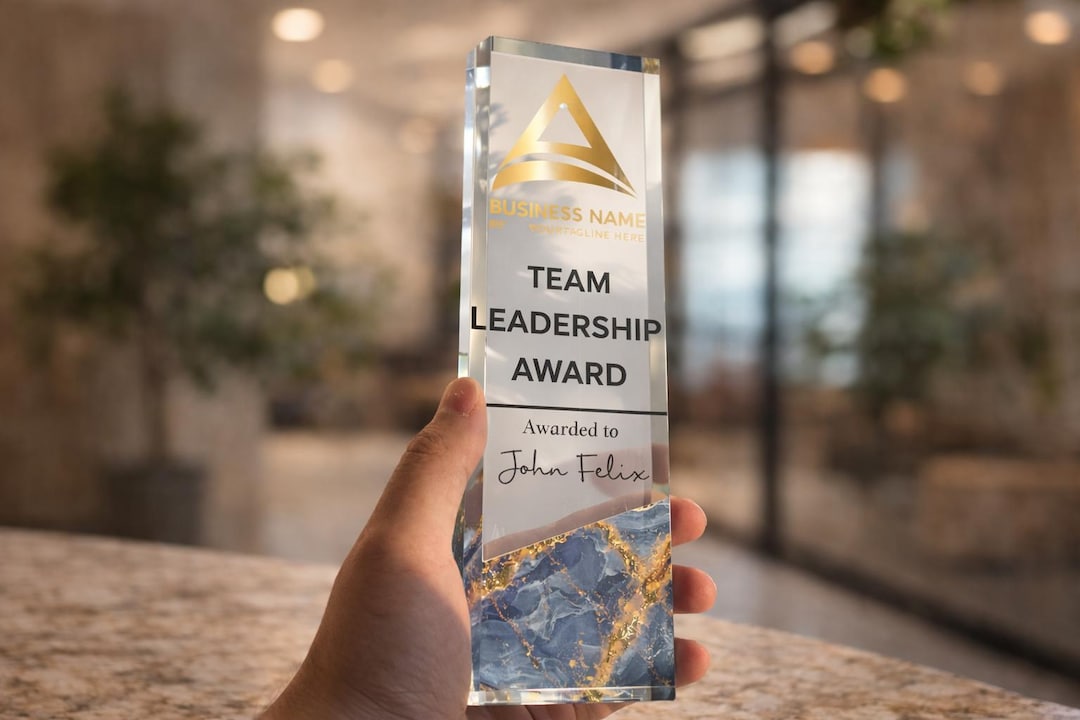 Personalized Acrylic Leadership Award, Modern Marble Trophy, Corporate ...