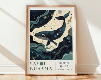 Yayoi Kusama Wal in Dots inspirierte Ozean-Wandkunst, minimalistischer Waldruck, abstraktes Marinedekor, modernes japanisches Kunstdruck, Kusama-Druck