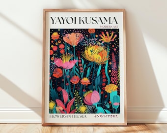 Yayoi Kusama Inspired Flower in the sea, Vibrant Abstract Flower Poster, Colorful Botanical Wall Decor, Contemporary Digital Download
