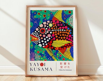 Yayoi Kusama Print: Colorful Fish Art Print, Vibrant Polka Dot Wall Art Inspired