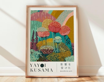 Yayoi Kusama Inspired Wall Art Colorful Botanical Abstract Print , Modern Japanese Pop Art Decor, Instant Download