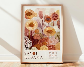 Yayoi Kusama Inspired Modern Floral Art Print , Flowers in the sea, Botanical Poster, Abstract Contemporary Wall Decor,  Digital Download