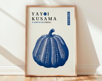 Yayoi Kusama Blue Pumpkin Minimalist Print, Pumpkin Modern Art Poster, Japanese Pop Art Wall Decor, Contemporary Abstract Digital Download