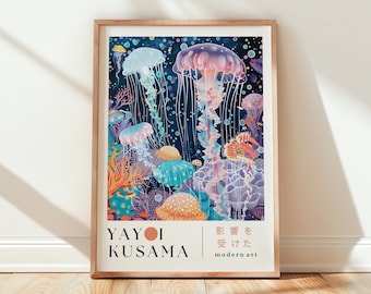 Yayoi Kusama Inspired Jellyfish Wall Art, Abstract Ocean Poster, Modern Japanese Pop Art Print, Colorful Underwater Art, Instant Download