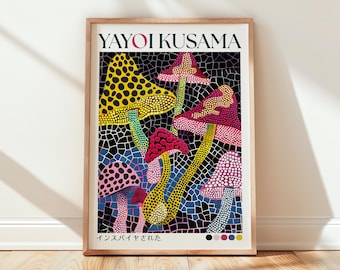 Yayoi Kusama Inspired Mushroom Colorful Abstract Wall Art Print,  Vibrant Psychedelic Home Decor
