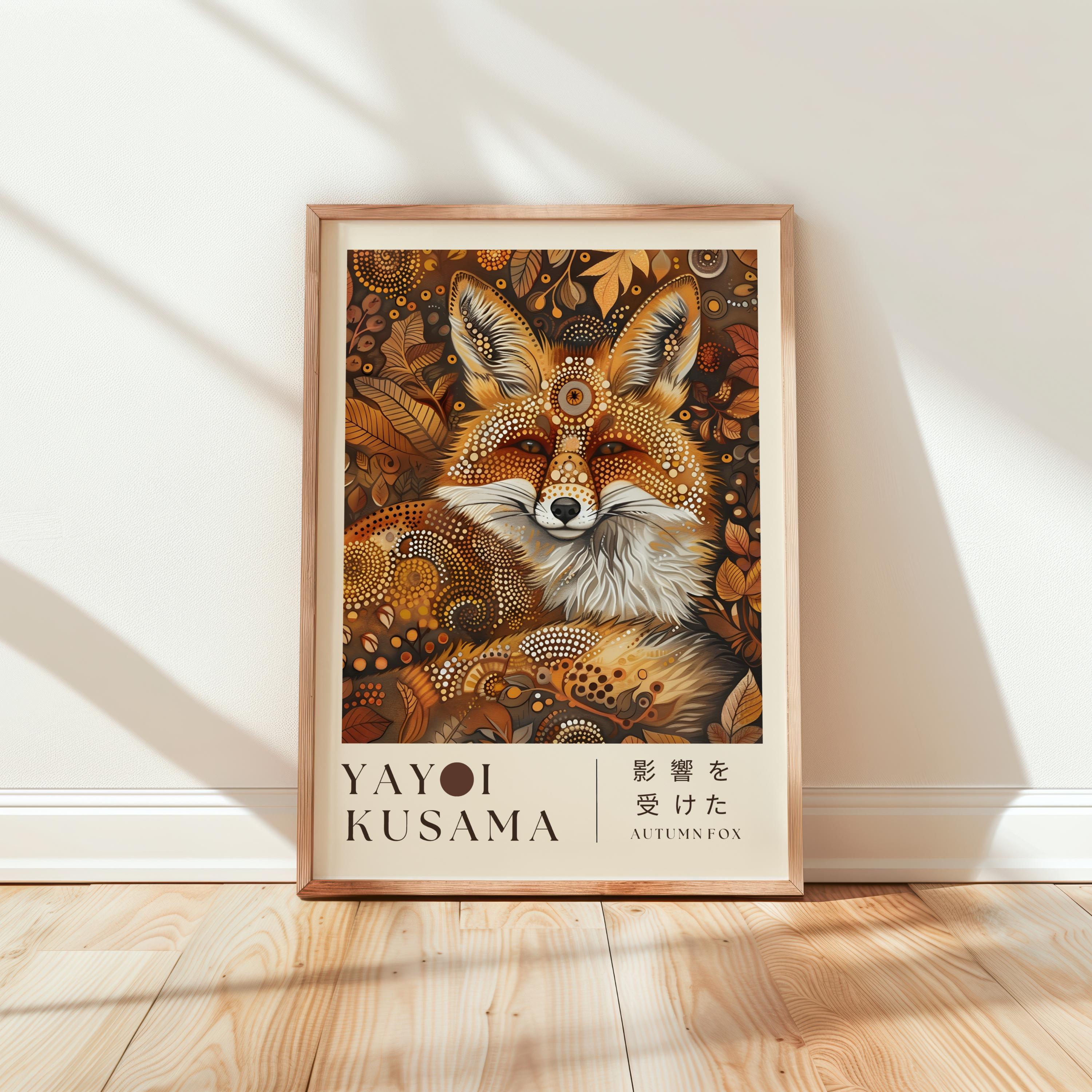 Yayoi Kusama Inspired Fox Art Print, Autumn Fox Wall Decor, Modern