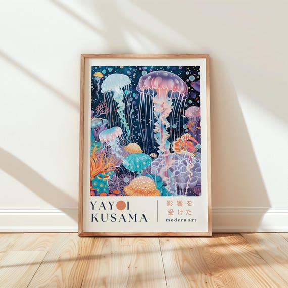 Yayoi Kusama Inspired Jellyfish Wall Art, Abstract Ocean Poster, Modern Japanese Pop Art Print, Colorful Underwater Art, Instant Download