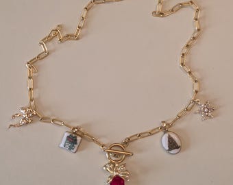 Gold Paperclip Chain Christmas Charm Necklace • Holiday Jewelry Gift