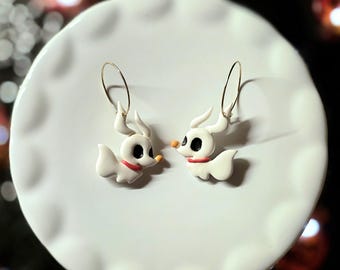 Zero Halloween Earrings, Ghost Dog Earrings, Nightmare Inspired Jewelry, Halloween Polymer Clay Earrings, Spooky Dog Earrings, Goth Gift