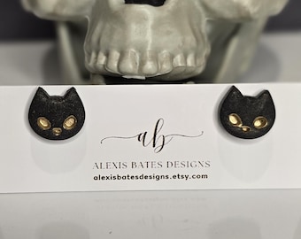 Polymer Clay Halloween Stud Earrings: Cat, Ghost, Heart - Handmade