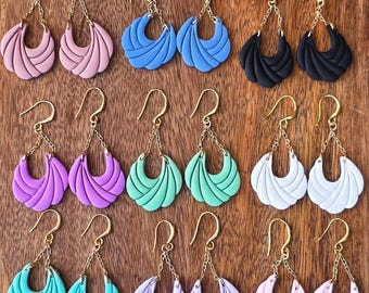 Handmade Polymer Clay Dangle Earrings: Gold Chain, Minimalist Jewelry