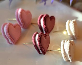 Macaron Heart Stud Earrings | Polymer Clay, 18k Gold Posts