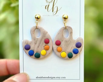 Paint Palette Earrings | Polymer Clay Artist Jewelry | 18K Gold Plated Hoops/Posts