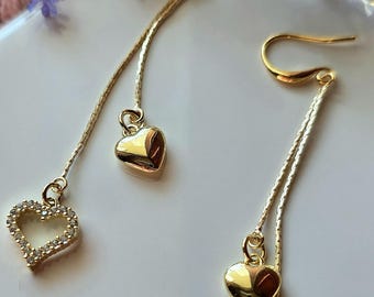 18k Gold Plated Heart Dangle Earrings | Cubic Zirconia | Valentine’s Day Gift For Her