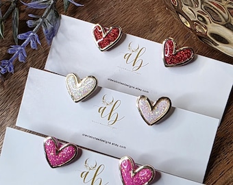 Glitter Heart Stud Earrings – Hypoallergenic Stainless Steel, Polymer Clay