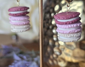 Triple Macaron Earrings | Polymer Clay, CZ Gold Huggie Hoops