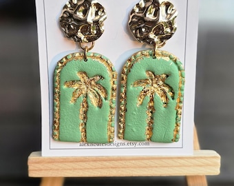 Hand Stamped Palm Tree Arch Earrings | Gold Hammered Studs | Tropical Summer Jewelry