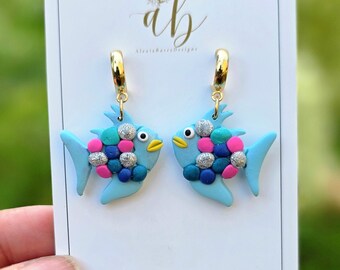 Rainbow Fish Polymer Clay Earrings | Glitter Scale Teacher Jewelry
